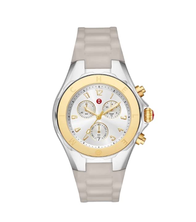 MICHELE MWW12F000103 Silver Dial Wheat Silicone Strap Ladies 38mm Jellybean Chronograph Watch