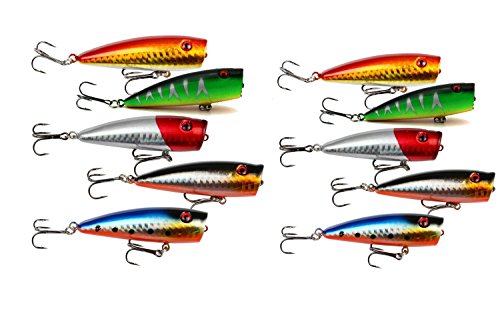 yueton Lot of 10pcs Fishing Topwater Floating Popper Poper Lure 6.5cm 2.6' 9g Life-Like Fishing Hooks
