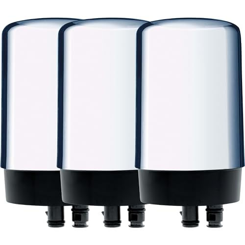 Brita Water Filter Replacements for Sink, Faucet Mount Water Filtration System for Tap Water, Reduces 99% of Lead, Chrome, 3 Count