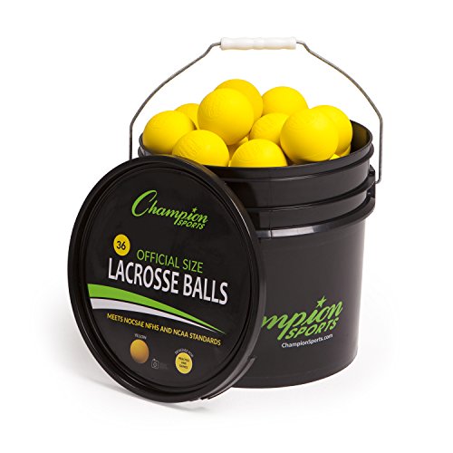 Champion Sports Lacrosse Balls in a Bucket: Regulation Training, Practice and Game Play Ball Set - 36 Count - NCAA and NFHS Certified - Yellow