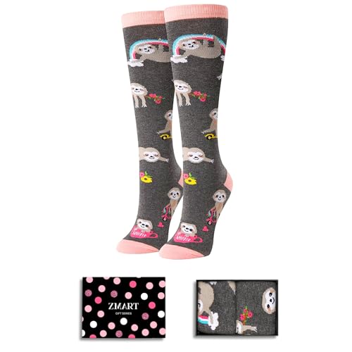 Zmart Sloth Gifts for Women Girls, Sloth Socks Funny Novelty Crazy Fun Silly Knee High Socks