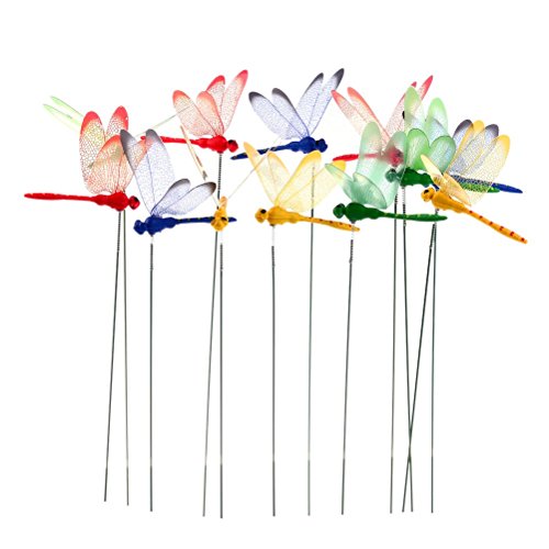 DatingDay 12 Pack 3D Garden Dragonfly Stakes with Sticks Dragonfly Planter Miniature Fairy Garden Decoration,Small