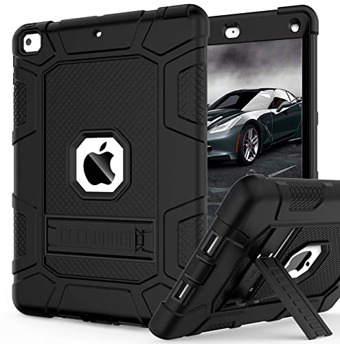 Rantice iPad 6th Generation Cases , 5th Case , Air 2 9.7 Shockproof Rugged Drop Protection Cover Built with Kickstand for 9.7'' A1893/A1954/A1822/A1823 (Black)
