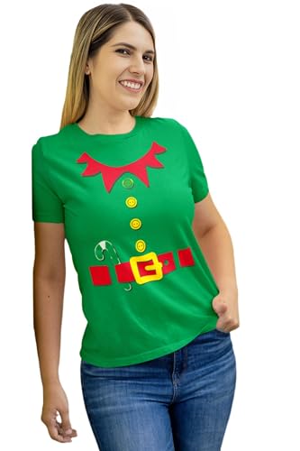 DIRTYRAGZ Elf Costume Shirts for Kids Men & Women - Matching Family Unisex Christmas Elves T-Shirt, Green, Adult S