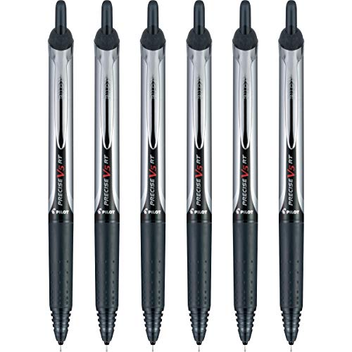 Pilot, Precise V5 RT Refillable & Retractable Rolling Ball Pens, Extra Fine Point 0.5 mm, Black, Pack of 6