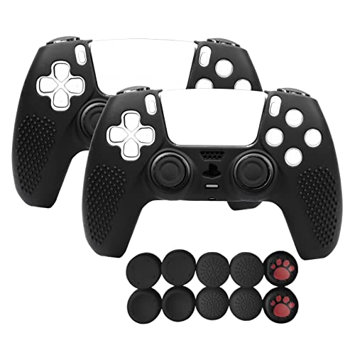 Bealuffe PS5 Controller Skin 2 Pack PS5 Controller Cover PS5 Accessories Silicone Protective Cover with Thumb Grip Caps
