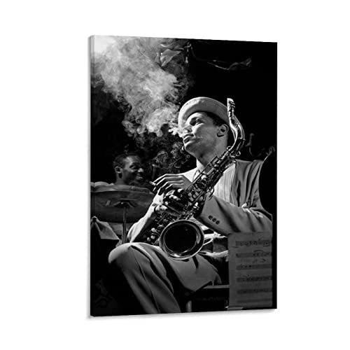Saxophonist Dexter Gordon Black and White Portrait Poster (1) Canvas Painting Wall Art Poster for Bedroom Living Room Decor 16x24inch(40x60cm) Frame-Style