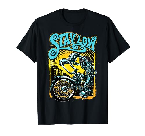 Stay Low Biker Shirt, Latino Skeleton Chopper T-shirt, Cycle
