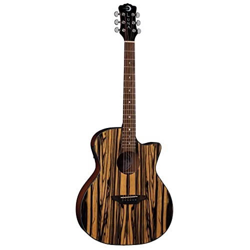 Luna Guitars 6 String Gypsy Exotic Black/White Ebony Acoustic/Electric Guitar, Gloss Natural, Right, (GYP E BWE)
