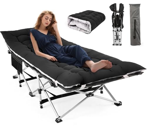 Homdox Camping cot Folding Outdoor Camping Travel Cot with Pad 900LBS(Max Load) - Quality Lightweight Portable Heavy Duty Adult & Kids Travel Cot Double Layer Oxford Camp Cots for Camp/Office/Home