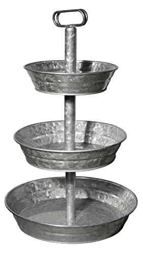 3 Tiered Serving – Galvanized Metal Tray – Balanced Structure – Multipurpose Decorative Tray by Sheff Store (3 Tier)