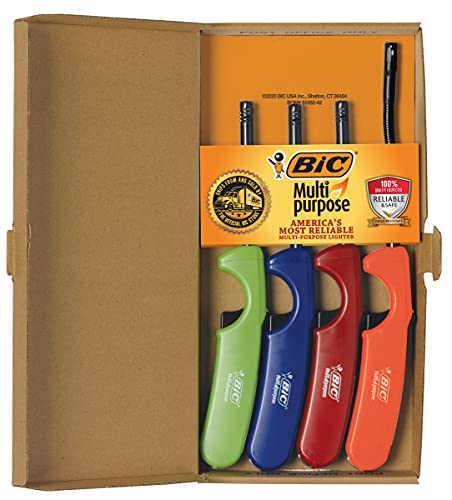 BIC Multi-Purpose Classic and Flex Wand Candle Lighters, Assorted Colors, Reliable and Safe, For Fireplaces, Campfires and More, Utility Lighter, 4-Count