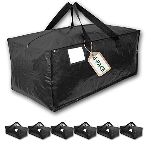 Kiffun Moving Bags Heavy Duty Extra Large Tote Bag with Zippers Handles & Backpack Trap Easy Packing & Storage for Clothes Blanket Black 6 Pack