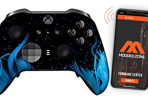 MODDEDZONE Custom MODDED controller Wireless Compatible with Xbox ONE Elite Series 2 and PC - With Smart Mods - Best For FPS Games - Handcrafted by Experts in USA with Unique Design - Blue Fire