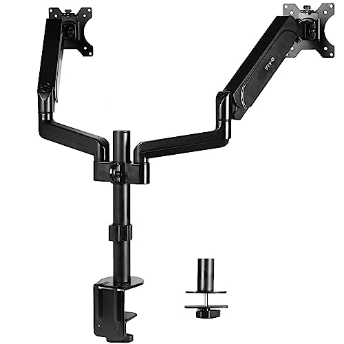 VIVO Dual Arm Mount for 17 to 32 inch Screens - Pneumatic Height Adjustment, Full Articulating Tilt, Swivel, Heavy Duty VESA Stand with Desk C-clamp and Grommet Option STAND-V002K