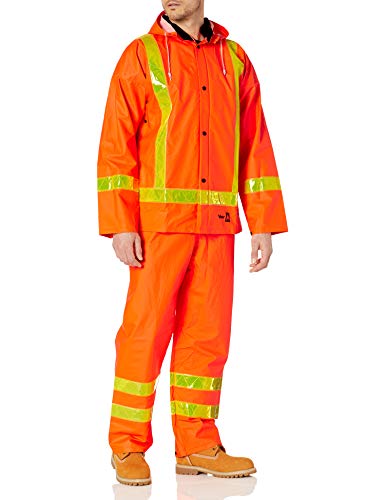 VIKING Men's Handyman Fire Retardant Suit - High Visibility Safety Jackets with Detachable Hood and Bib Overalls, Orange - Large
