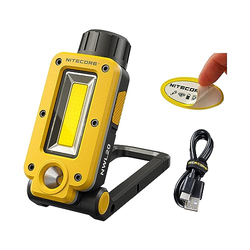Nitecore NWL20 COB mechanics Work Light, 600 lumens, USB-C Rechargeable, Portable, 78 hours Long Runtime for Job Sites, Car repairing, with Magnetic Metal Hanging Hook, Red Light and Nitecore Sticker
