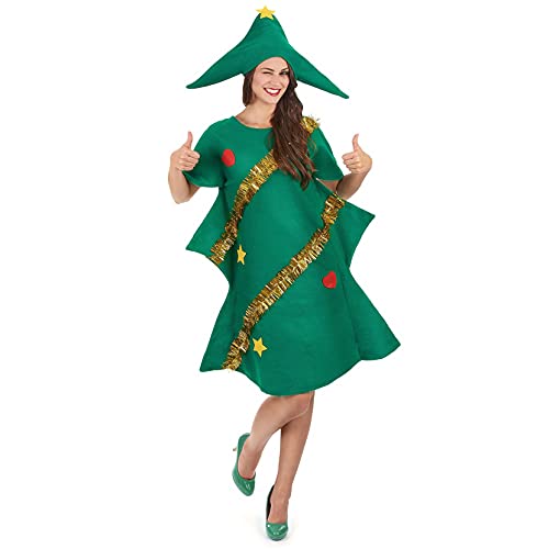 Mericiny Women Children Green Christmas Tree Costume Adult Parents Kids Short Sleeve Cosplay Dress Teenagers Festive Party Outfit (Green Adult , Small )