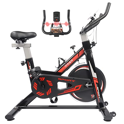 Indoor Exercise Bike Stationary, 330 lbs Weight Capacity Heavy Flywheel Cycling Bike with LCD Monitor & Comfortable Seat Cushion, Smooth Silent Belt Drive Bike for Home Cardio Workout Fitness Training