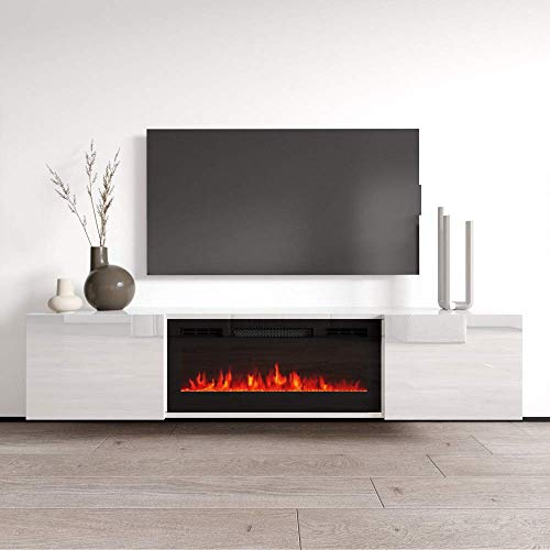 Meble Furniture Cali BL-EF Floating Fireplace TV Stand for TVs up to 80', Modern High Gloss 72' Entertainment Center, Wall Mounted Electric Fireplace TV Media Console with Storage Cabinets