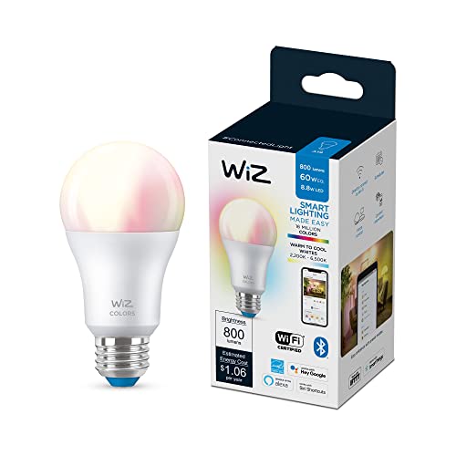 WiZ 60W A19 Color LED Smart Bulb - Pack of 1 - E26- Indoor - Connects to Your Existing Wi-Fi - Control with Voice or App + Activate with Motion - Matter Compatible