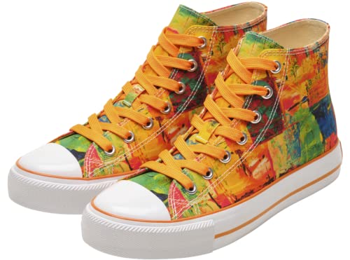 The Sneaker Land Women's High Top Canvas Shoes Casual Lace up Fashion Sneakers with Water Resistant Art Painting Orange