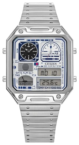 Citizen Men's Star Wars R2-D2 Vintage Ana-Digi Quartz Stainless Steel Watch, Rectangular