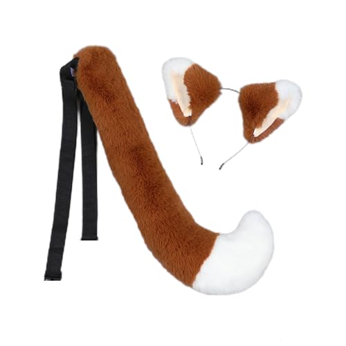 BSTANG Anime Party Cat Cosplay Costume Cat Ears Tail 19.7'' Fox Tail Cos Children Gift (Tan White Tail Hairband Set)