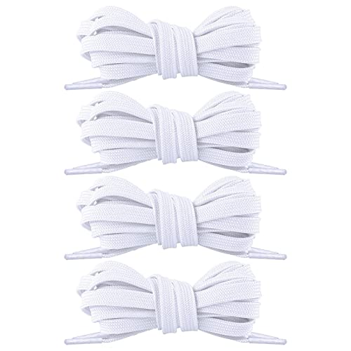 Pimoys 4 Pairs Shoe Laces, 5/16'' White Flat Shoe Laces Wide Athletic Shoelaces for Sneakers Running Shoes