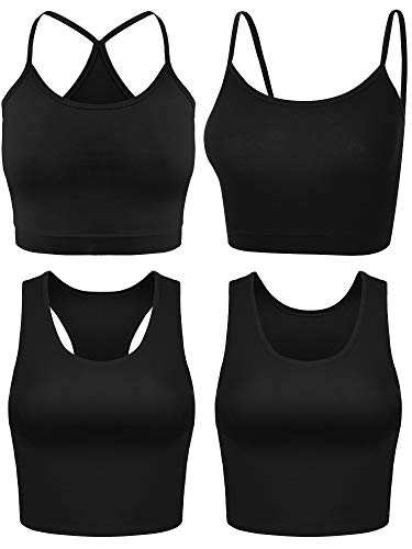 4 Pieces Basic Sleeveless Racerback Crop Tank Top Women's Sports Crop Top for Lady Girls Daily Wearing (Black, Large)