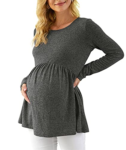 Xpenyo Womens Maternity Tunics Long Sleeve Tops Fall Winter Shirts for Leggings Casual Pregnancy Clothes, Black M