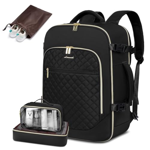 LOVEVOOK Large Travel Backpack for Women, 40L Carry On Backpack Flight Approved,Waterproof Suitcase with 3 Packing Cubes, Anti-Theft Business College Weekender Overnight Daypack, Black