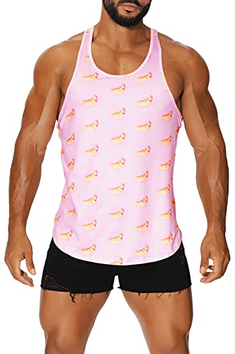 JJ Malibu Men's Fun Graphic Stringer Racerback Tank Top,Croissant,Medium