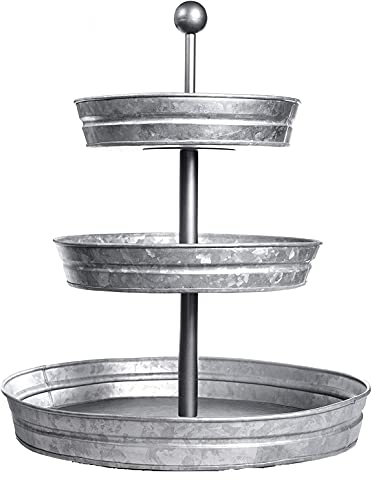 GetSet2Save Vintage Galvanized 3 Tier Serving Tray Rustic Country Farmhouse Kitchen, one size, Silver