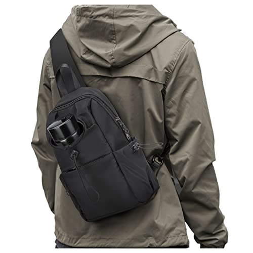 Black Sling Crossbody Bag for Men Women, Tactical Backpack Shoulder Daypack Mini Anti-Theft Motorcycle Chest Bags, Small One Strap Backpack for Casual Travel Hiking Outdoor Sports