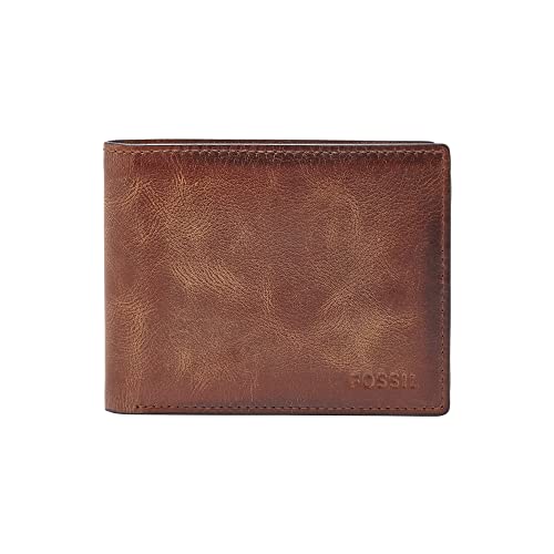 Fossil Men's Derrick Leather RFID-Blocking Bifold with Flip ID Wallet, Brown, (Model: ML3681200)