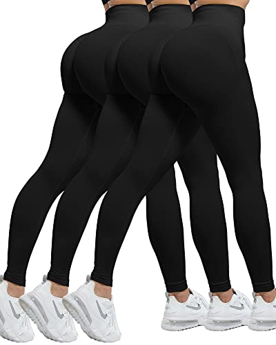 CHRLEISURE 3 Piece Butt Lifting Leggings for Women, Gym Workout Scrunch Butt Seamless Yoga Leggings (3*Black, 2XL)