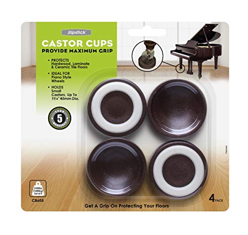 Slipstick CB605 Small Furniture Wheel Caster Cups/Floor Protectors with Non Skid Rubber Grip (Set of 4 Gripper Cups) 2 Inch Round - Chocolate Brown