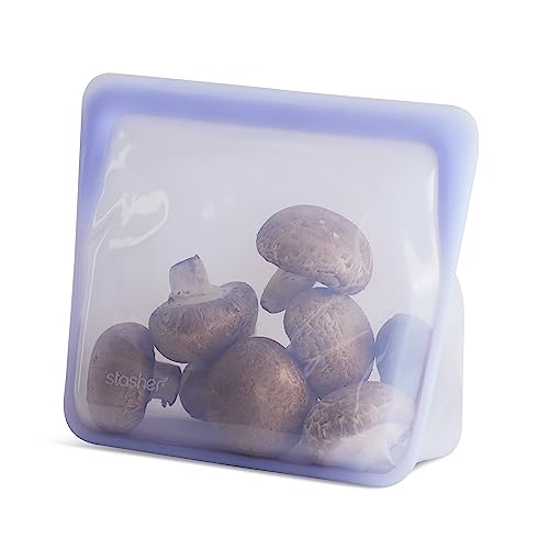 Stasher Reusable Silicone Storage Bag, Food Storage Container, Microwave and Dishwasher Safe, Leak-free, Stand Up - Mid, Lavender
