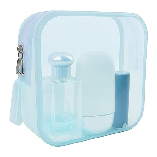 DUMING-IN Silicone Makeup Bag, Portable Travel Cosmetic Bag for Women, Clear Washable Versatile Zipper Toiletry Bag, Reusable Storage Bags for Toiletries, Cosmetics, Travel Small Items (Blue)