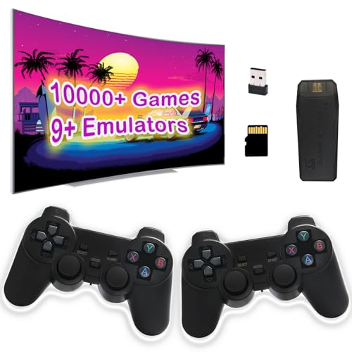 Trovono Wireless Retro Game Console,Built in 10000+ Classic Games,9 Emulators,Plug and Play Video Game Stick 4K High Definition HDMI Output for TV with Dual 2.4G Wireless Controllers