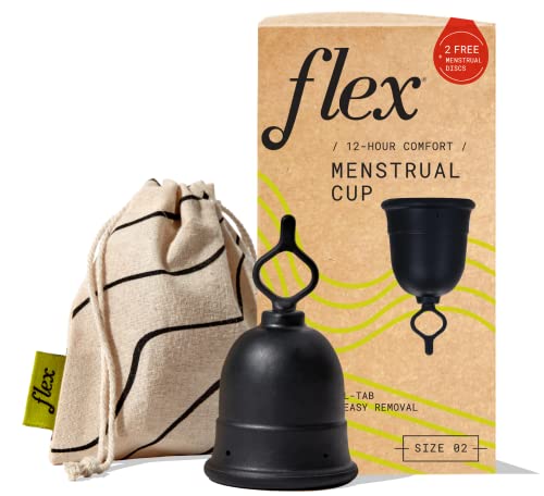Flex Cup Starter Kit (Full Fit - Size 02) | Reusable Menstrual Cup + 2 Free Menstrual Discs | Pull-Tab for Easy Removal | Tampon + Pad Alternative | Lasts up to 10 Years | Capacity of 3 Super Tampons