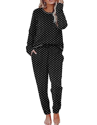 Ekouaer Ladies Pj Lounge Set Long Sleeve Sleepwear Scoop Neck Pjs Sets Comfy Nightwear with Pockets Large