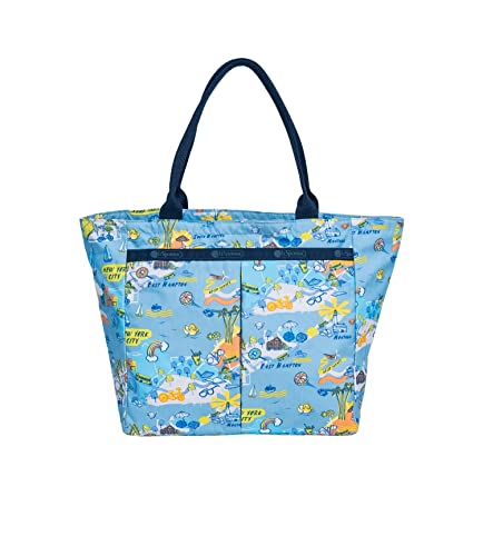LeSportsac City Retreat Small EveryGirl Tote Handbag and Cosmetic Bag, Style 7470/Color F953, Ultimate New York City & Hamptons/Montauk Iconic Graphic Design: Beaches, Boating, Jitney & Bicycling