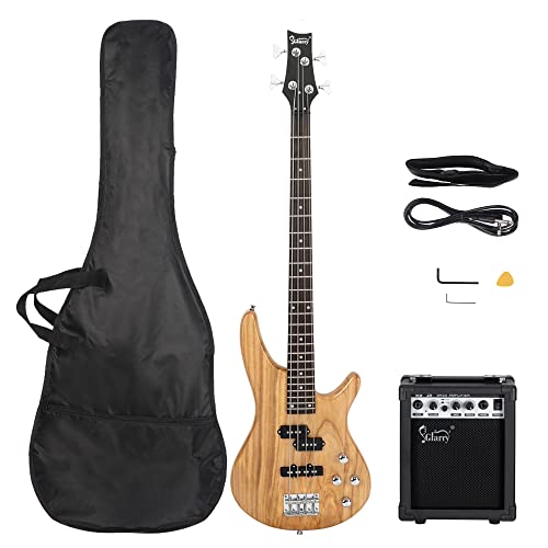 GLARRY GIB Series 4 String Electric Bass Guitar Beginner Kit Full Size with 20W AMP, Strap, Bag and Accessories (Burlywood)