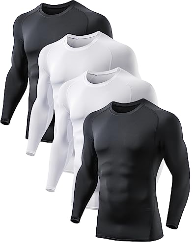 4 Pack Compression Shirts for Men Long Sleeve Athletic Cold Weather Base Layer Undershirt Gear T Shirt for Workout M