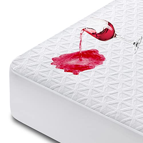 Premium 100% Waterproof Mattress Protector Queen Size Bed Rayon Made from Bamboo Cover Breathable 3D Air Fabric Cooling Mattress Pad Cover Smooth Soft Noiseless Washable, 8''-21'' Deep Pocket