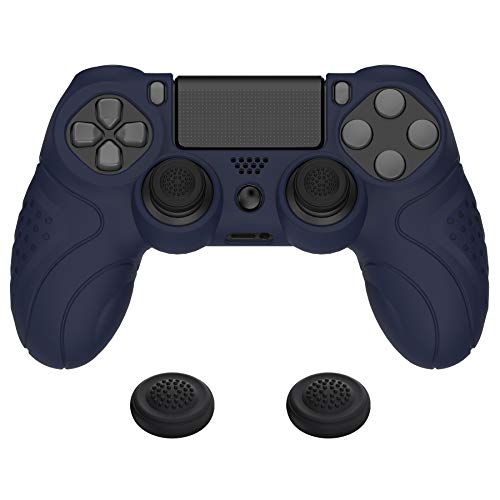PlayVital Guardian Edition Midnight Blue Soft Anti-Slip Controller Silicone Case Cover for ps4, Rubber Protector Skins with Joystick Caps for ps4 Slim for ps4 Pro Controller