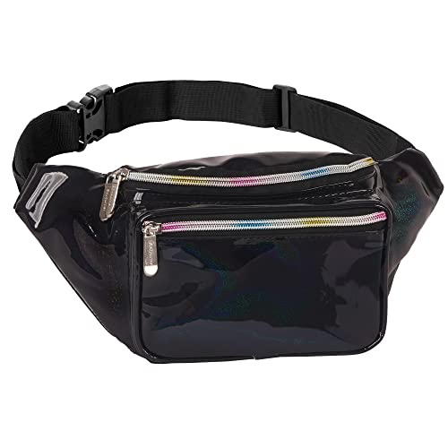 Black Holographic Fanny Pack Belt Bag | Waterproof fanny pack | for halloween costumes - Crossbody Bag Bum Bag Waist Bag Waist Pack - Hands Free Rave, Festival, Hiking, Running, and travel