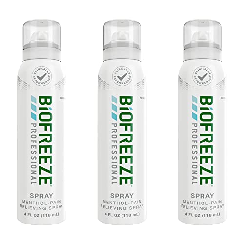Biofreeze Professional Strength Pain Relief Aerosol Spray, Knee & Lower Back Pain Relief, Sore Muscle Relief, Neck Pain Relief, FSA Eligible, 3 Pack (4 FL OZ Biofreeze Menthol Spray)